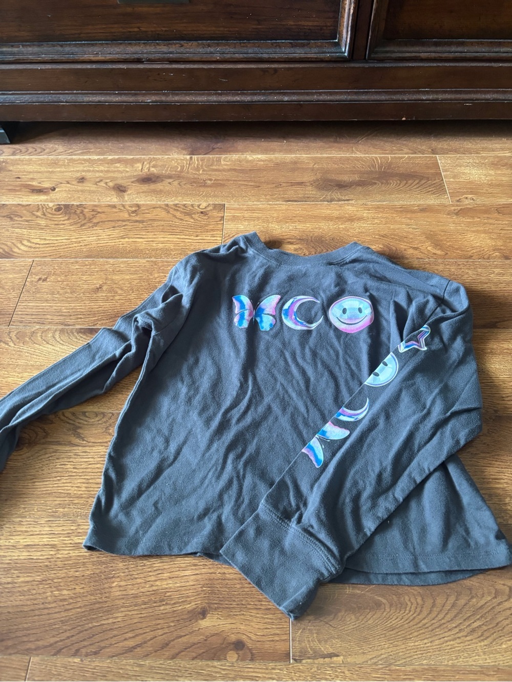 SO Girls' Dark Gray Long-Sleeve Tee with Pastel Icons in size L